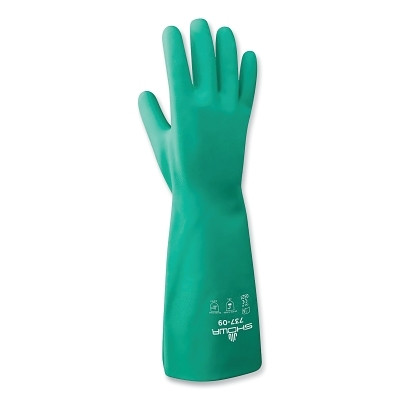 SHOWA 737-11 Chemical-Protection Nitrile Gloves, 15 in Gauntlet Cuff, Unlined/Unsupported, Size 11/2X-Large, Green, 22 mil Thick