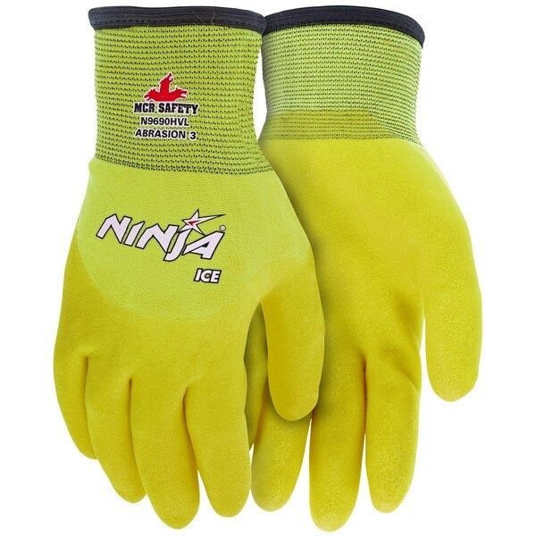 Gloves, Ninja, Large, Nylon/Acrylic, Yellow, Knit Wrist Cuff