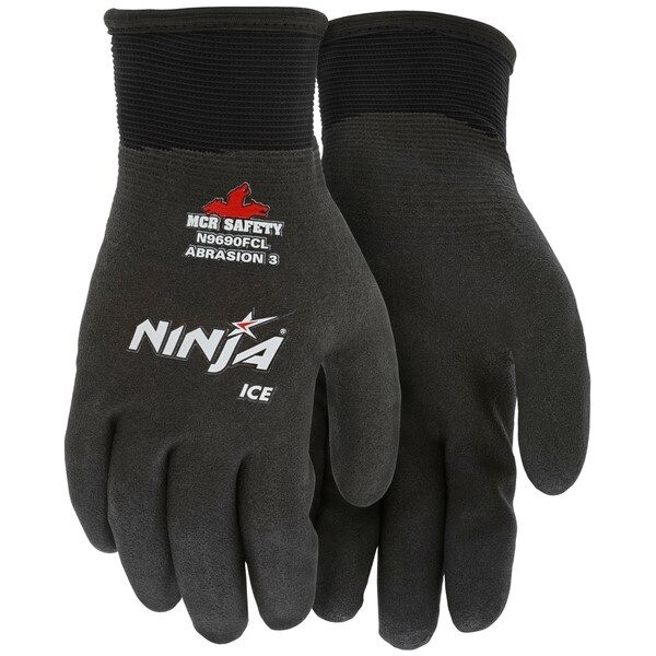 Gloves, Ninja, Large, Nylon/Acrylic, Black, Knit Wrist Cuff