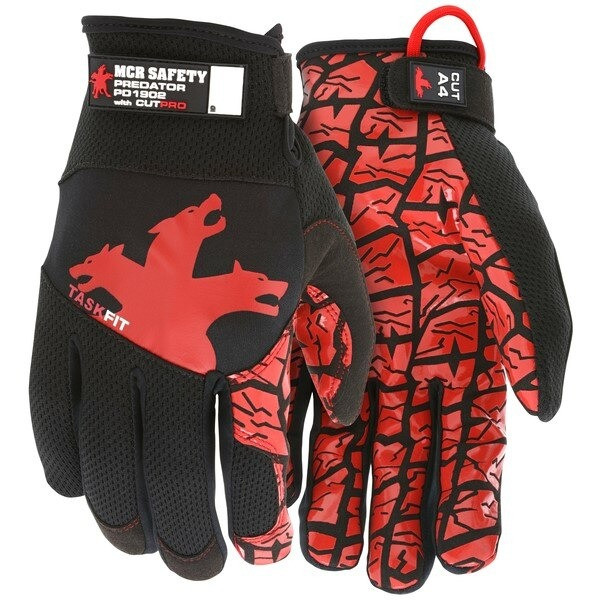 Mechanics Gloves, Predator, Large, Synthetic, Red/Black