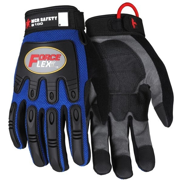 Mechanics Gloves, ForceFlex, X-Large, Synthetic, Black/Blue