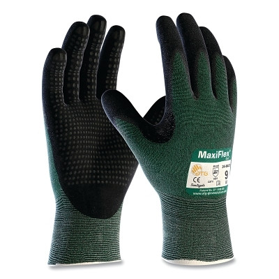 PIP 34-8443/XS MaxiFlex Cut Premium Nitrile Coated Gloves, MicroFoam Grip on Palm/Fingers, X-Small, Black/Green