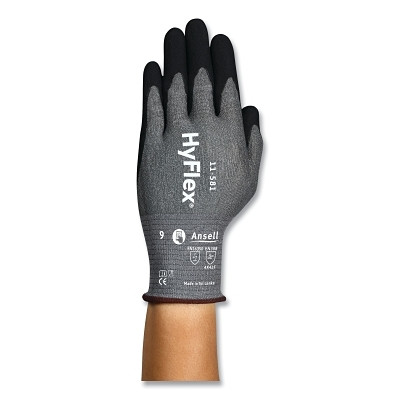HyFlex 11-581-VP-012 11-581 Light-Duty Nitrile Palm-Coated Gloves, Size 12, Gray with Black Coating, Vend pack