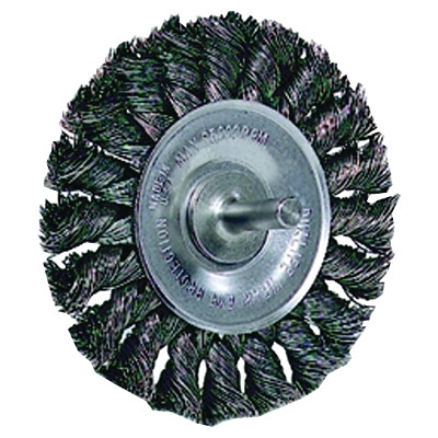 Weiler 17681 Model STM-3 Stem Mounted Standard Twist Knot Wire Wheel 3-1/4 In x 3/8 In 0.014 In Steel 25000 RPM 1/4 In Stem