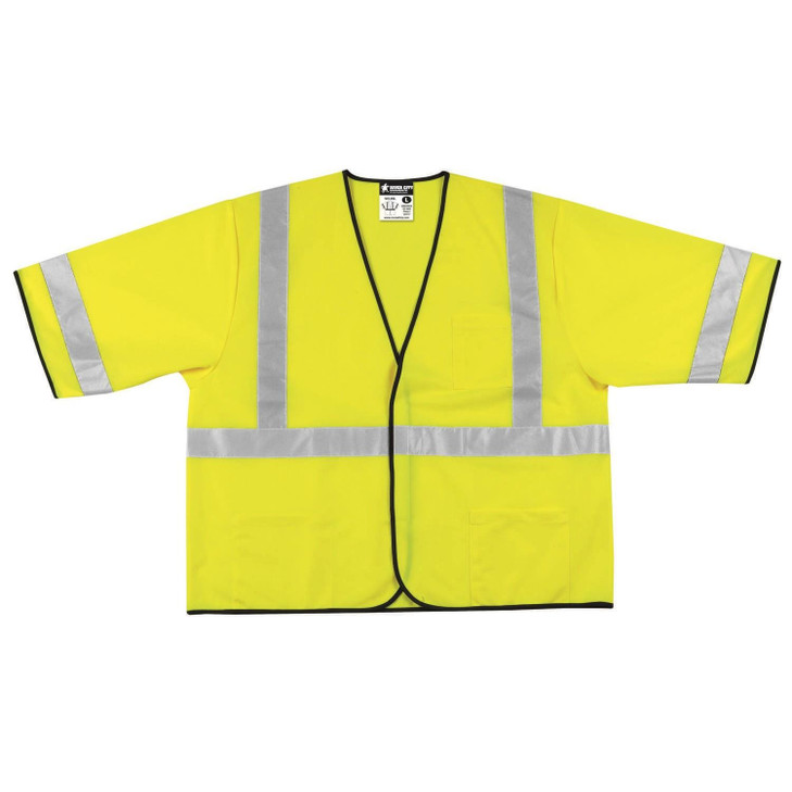 Class 3, Polyester, Safety Vest, 2" Silver Stripe, FLUOR LIME