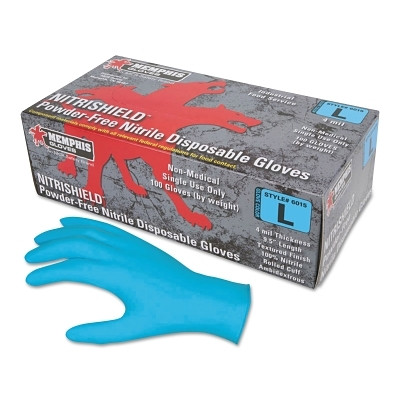 MCR Safety 6015XL Nitrile Disposable Gloves, NitriShield, Rolled Cuff, Unlined, X-Large, Blue, 4 mil Thick, Powder Free
