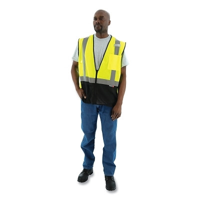 Majestic 75-3213/X1 High Visibility Mesh Vest, X-Large, Yellow with Black Bottom