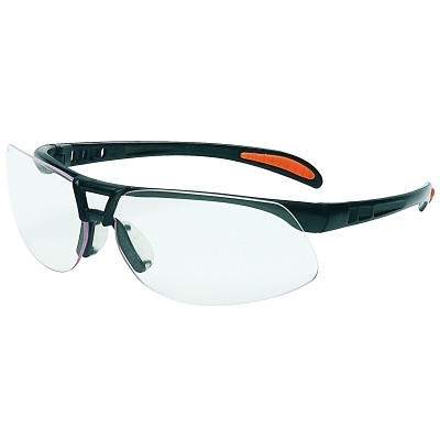UVEX by PIP S4200-H5 Protg Eyewear, Clear Polycarbonate Lens,  HydroShield Anti-Scratch Coating, Black Polycarbonate Frame