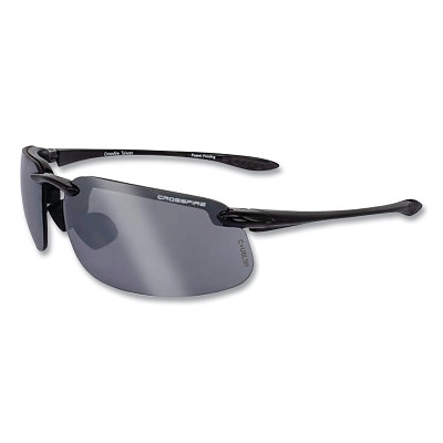 Crossfire 2123 Crossfire ES4 Premium Safety Glasses, Silver Mirror Lens, Polycarbonate, Shiny Black Frame