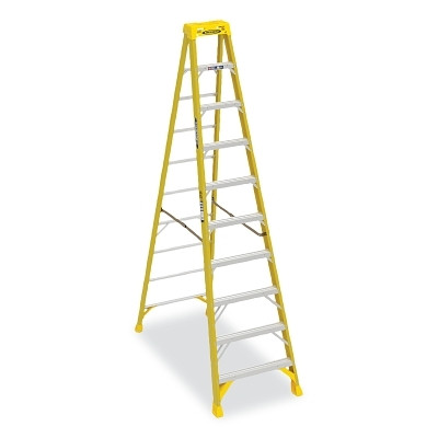 Werner 6310 Fiberglass Stepladder, 6310, Type IAA, 10 ft L, 30.36 in W, Single-Sided, 375 lb Load Capacity, Yellow