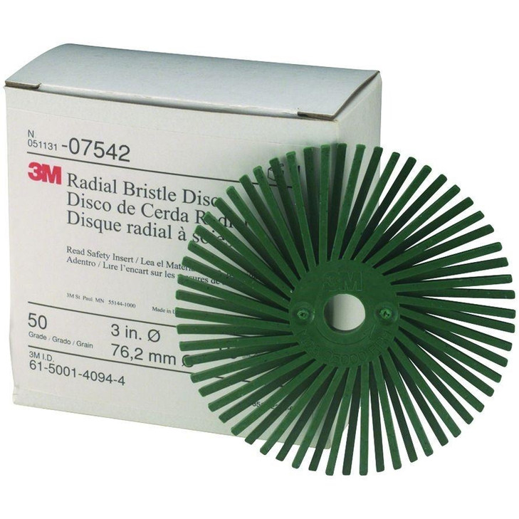 Bristle Disc, 3 Inch Dia, 50 Grit, Ceramic, Curved, Green, 1/BX, 4 BX/CS