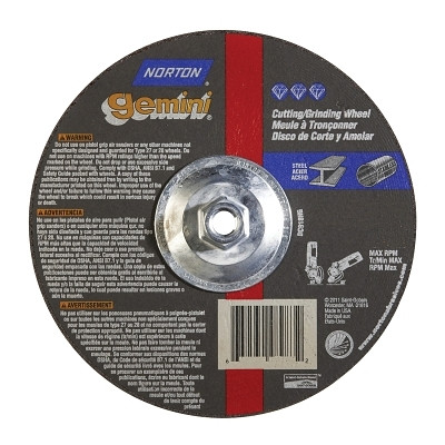 Norton 66253019115 Gemini RightCut Right Angle Cut-Off Wheel, Type 27/42, 9 in dia x 1/16 in Thick x 5/8 in-11 Arbor, 10 EA/BOX