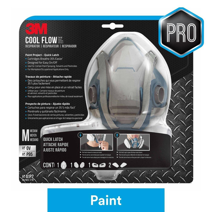 Half Mask Respirator, Paint Project, Medium, Gray, Reusable, 4 PK/CS