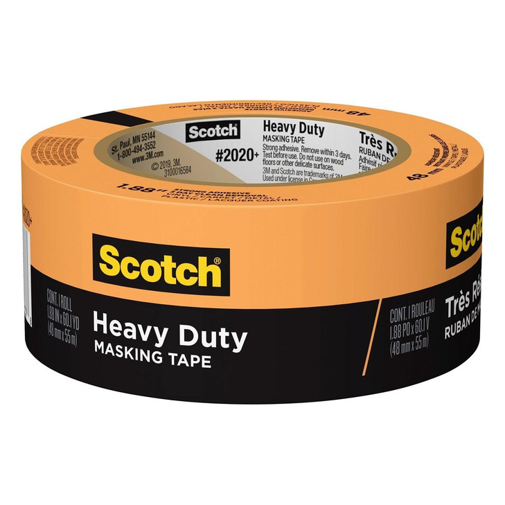 Masking Tape, Type: Heavy Duty; Color: Orange; Width: 1.88 Inch; Length: 60.1 yd; Adhesive Type: Rubber; Adhesiveness: Strong; Removal Time: 3 Day Clean Removal; Pack: 24 Roll/Case