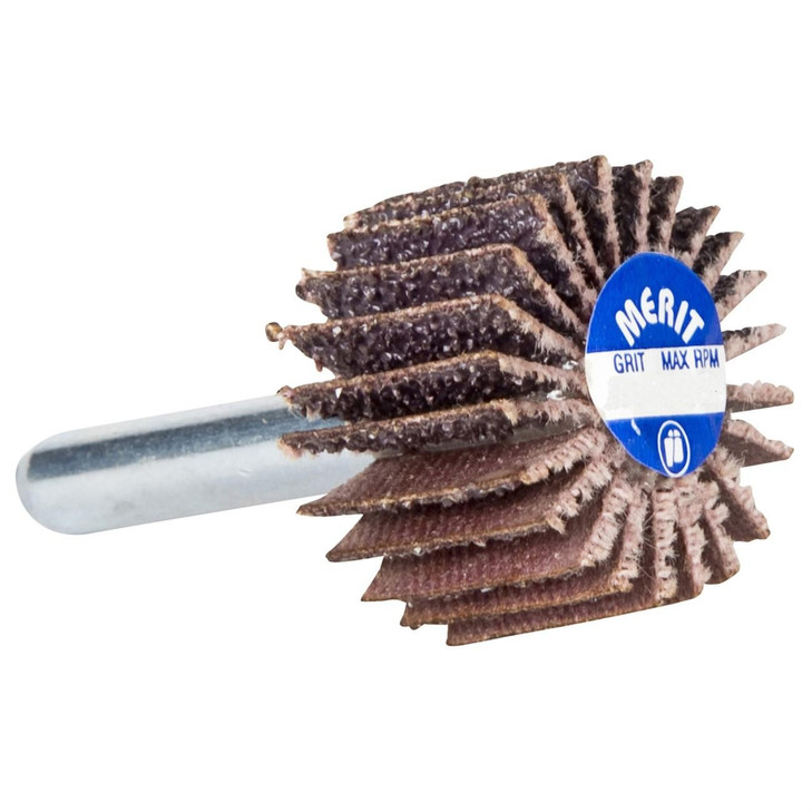 Norton Abrasives Merit High Performance Mini Flap Wheels with 1/4" Mounted Shank, Size: 2 x 1 x 1/4, Grit: 60, Material: Ceramic Alumina/ALO, Max RPM: 25,000, Packaging Qty: 10 per pack