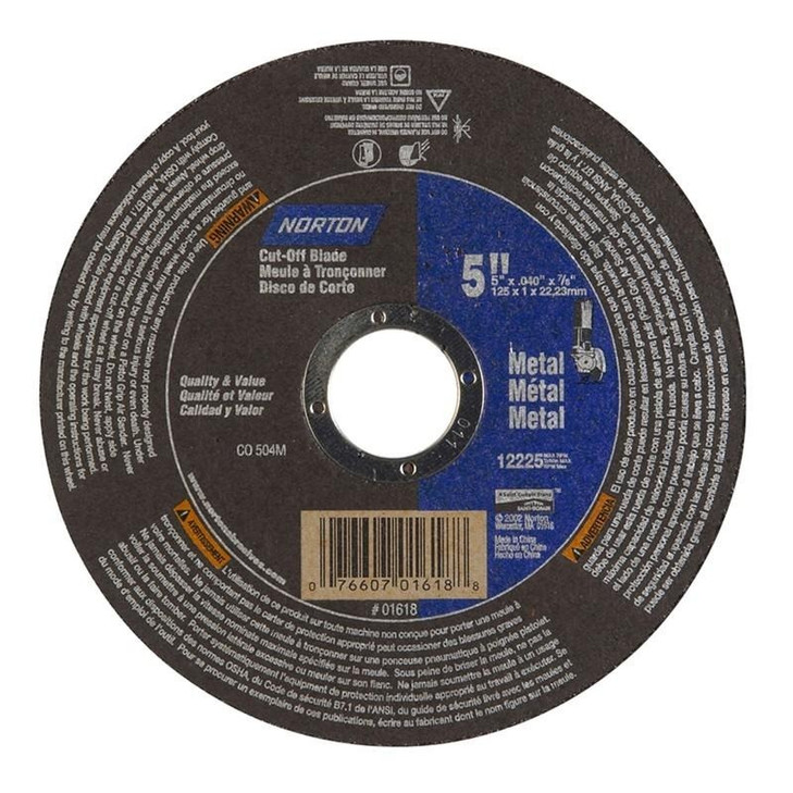 CUT-OFF BLADES, Right Angle Cut-Off Blade Type 1 Metal- Aluminum Oxide, Size: 5 x .040 x 7/8, Maximum RPM: 12225