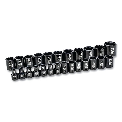 GEARWRENCH 84933N Impact Socket Set, 1/2 in Dr, 6-point, Metric, 8 mm to 36 mm, 25-Pc Standard Length, Incl Blow Mold Case
