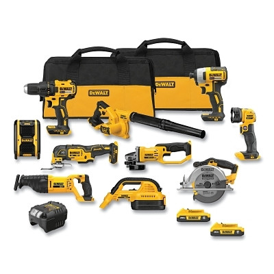 DeWalt DCK1021D2 Cordless Combination Tool Kit, 10-Tool, 20V MAX*, Incl 6 Tools/Vacuum/Work Light/Speaker/Batteries/Charger/Bags
