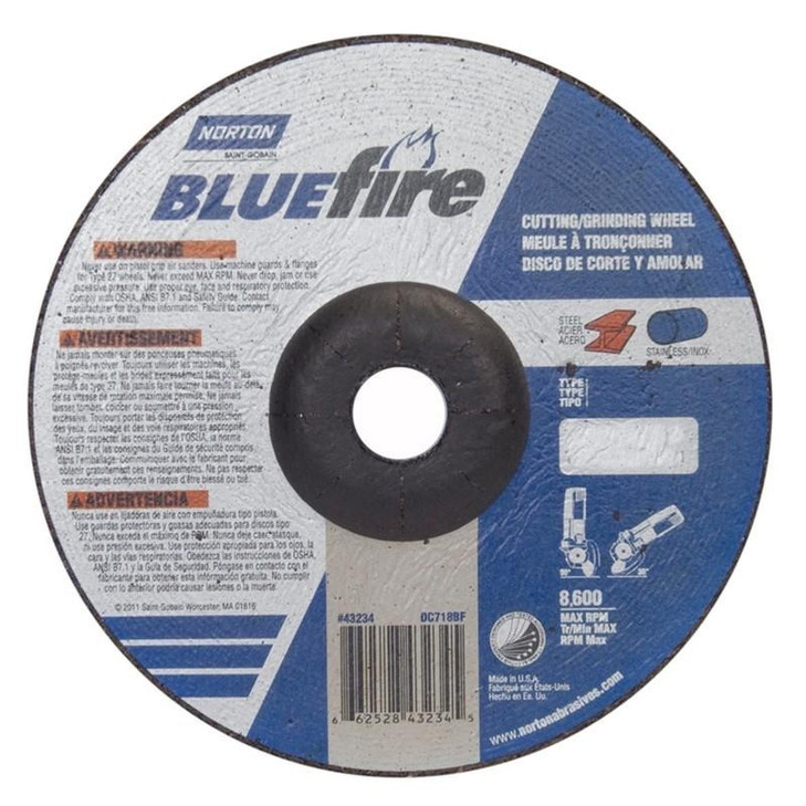 Norton Abrasives Blue Fire Wheel 7x1/8x7/8, Type 27, 20/case