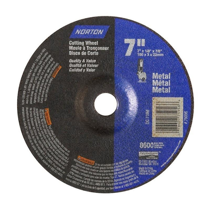 Grinding Wheel, Depressed Center, Type 27- Metal - Aluminum Oxide, Size: 7 x 1/8 x 7/8, Maximum RPM: 8600