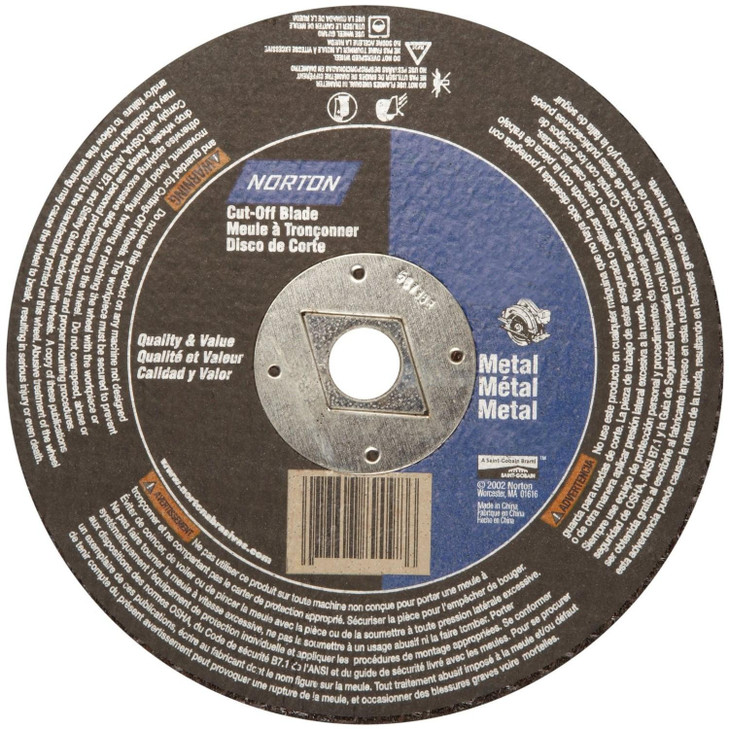 CUT-OFF BLADES, Right Angle Cut-Off Blade Type 1 Metal- Aluminum Oxide, Size: 4 x .040 x 5/8, Maximum RPM: 15280
