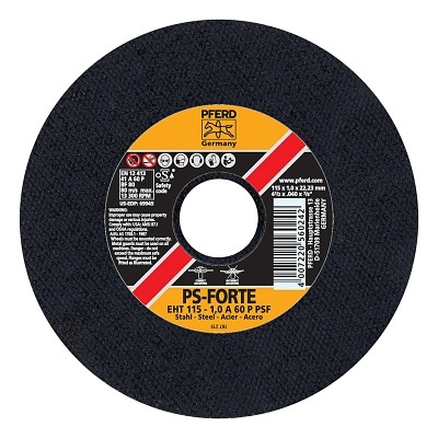 Pferd 69945 Type 1 General Purpose A-PSF Thin Cut-Off Wheel, 4-1/2 in Dia, .04 Thick, 60 Grit, Aluminum Oxide