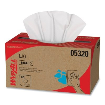 Kimberly-Clark Professional 05320 WypAll General Clean L10 Light Cleaning Towel, White, 10-1/2 in W x 9 in L, 125/Box, Pop-Up Box, 1-Ply