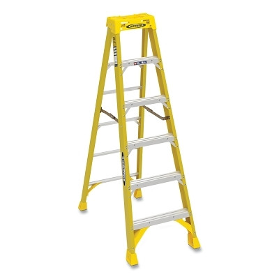 Werner 6306 Fiberglass Stepladder, 6306, Type IAA, 6 ft L, 23.4 in W, Single-Sided, 375 lb Load Capacity, Yellow