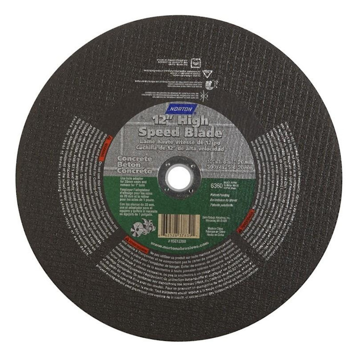 Norton Cut-Off Wheel, Size: 12 x 1/8 x 1/20mm, Grit: C24/4T, For: Concrete, Packaging Qty: 1 per each -  10 per Box