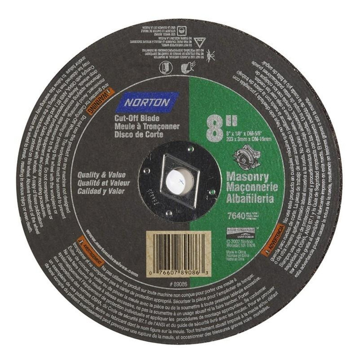CIRCULAR SAW BLADES, Type 1 -Reinforced - Masonry - Silicon Carbide, Size: 8 x 1/8 x DM, Maximum RPM: 7640