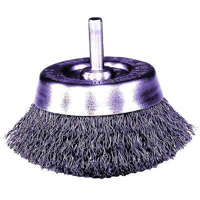 Weiler 14300 Stem-Mounted Crimped Wire Cup Brush, 1-3/4 in Dia., .006 in Steel