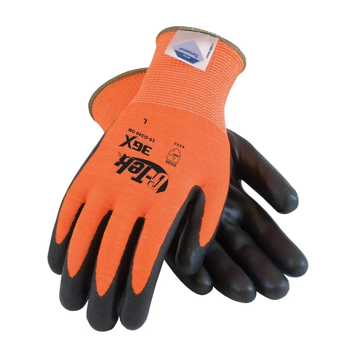 PIP G-TEK 3GX, DSM DYNEEMA, ORANGE KNIT W/ BLACK FOAM NITRILE PALM COATING,MEDIUM WEIGHT,EN388 LEVEL 5 , Size Large, Case Qty.: 6 Dozen