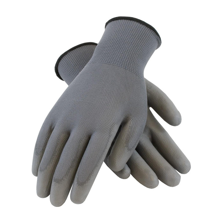 PIP GRAY POLYURETHANE COATED PALM & FINGERS ON GRAY SEAMLESS KNIT POLYESTER SHELL , Size Large, Case Qty.: 25 Dozen