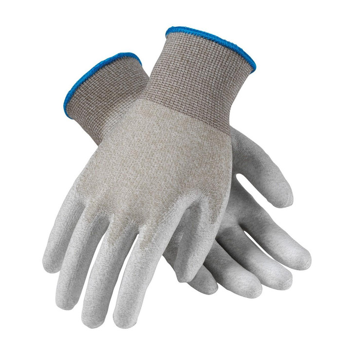 PIP ESD SEAMLESS KNIT NYLON AND COPPER FIBER YARNS, WHITE URETHANE COATED PALM AND FINGER TIPS , Size Large, Case Qty.: 25 Dozen
