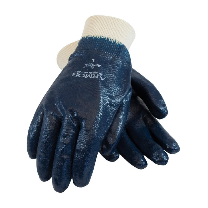 PIP NITRILE DIPPED GLOVES, ARMORLITE, LIGHT WEIGHT, FULLY COATED INTERLOCK, BLUE, KNITWRIST , Size Large, Case Qty.: 6 Dozen