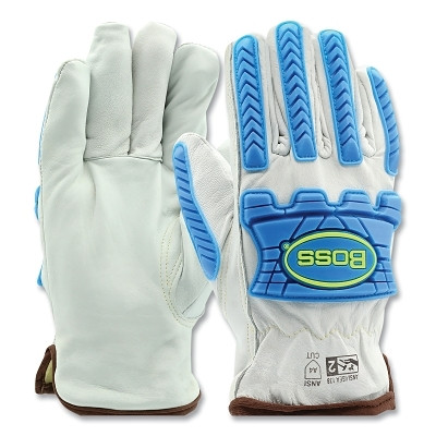 Boss by PIP 9120/XL Boss Top Grain Sheepskin Leather Drivers Gloves, Impact Protection, X-Large, Natural/Blue