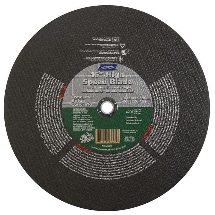 HIGH SPEED CUT-OFF BLADES, Type 1 -Reinforced - Masonry - Silicon Carbide, Size: 16 x 1/8 x 1