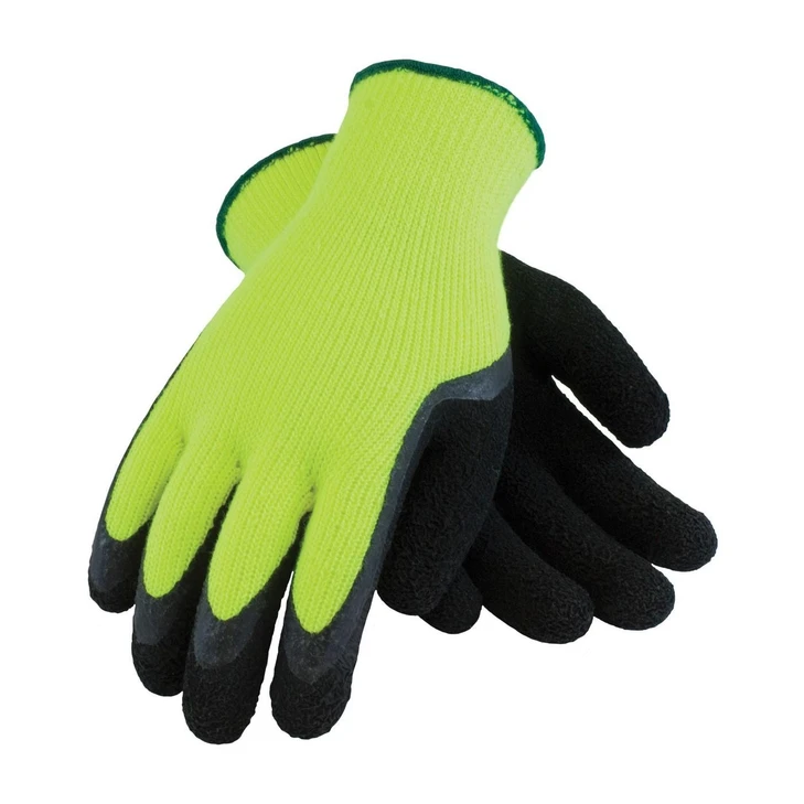 PIP HI-VIS LIME 7 GAUGE BRUSHED ACRYLIC SHELL, BLACK FOAM LATEX CRINKLE FINISH , Size Large, Case Qty.: 6 Dozen