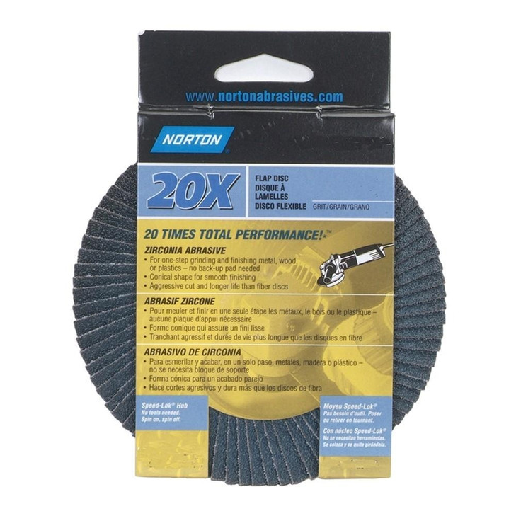 FLAP DISCS Norzon 20X, Size: 4-1/2"x5/8-11 HUB, GRIT: 80, Packaging Qty: 5