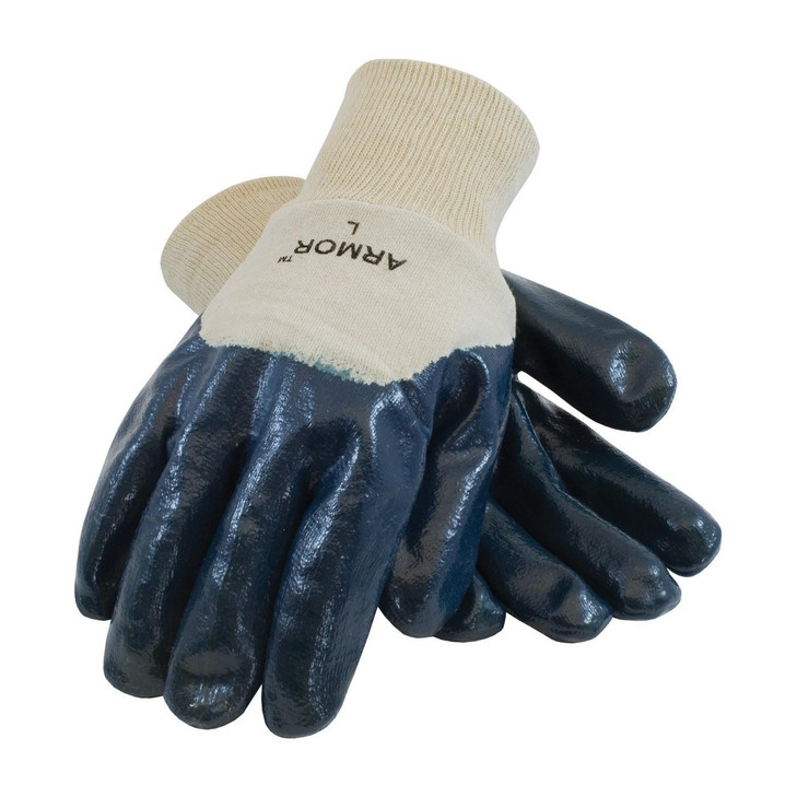 PIP NITRILE DIPPED GLOVES, ARMORTUFF, STANDARD WEIGHT, PALM COATED JERSEY, BLUE, KNITWRIST , Size Large, Case Qty.: 6 Dozen