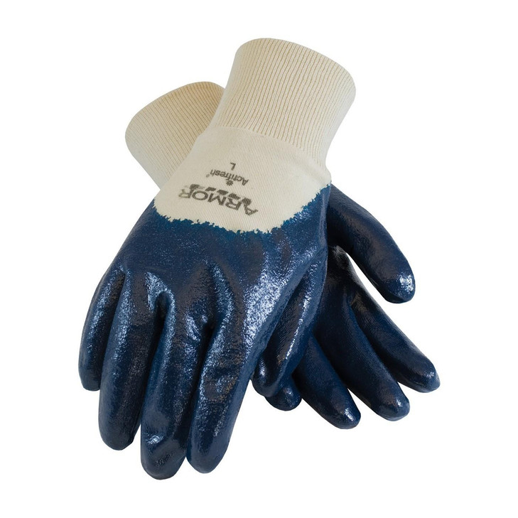 PIP NITRILE DIPPED GLOVES, ARMORLITE, LIGHT WEIGHT, PALM COATED INTERLOCK, BLUE, KNITWRIST , Size Large, Case Qty.: 6 Dozen