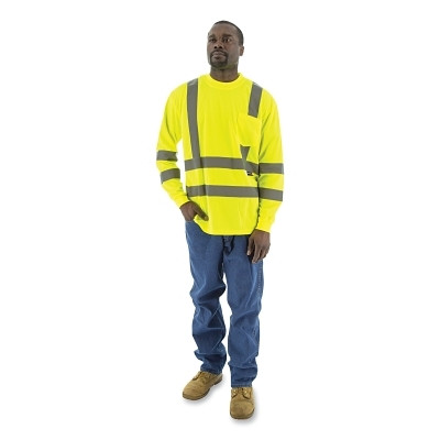 Majestic 75-5355/X2 High Visibility Short/Long Sleeve Shirt, Long Sleeve, 100% Birdseye Mesh Polyester, Yellow, 2X-Large