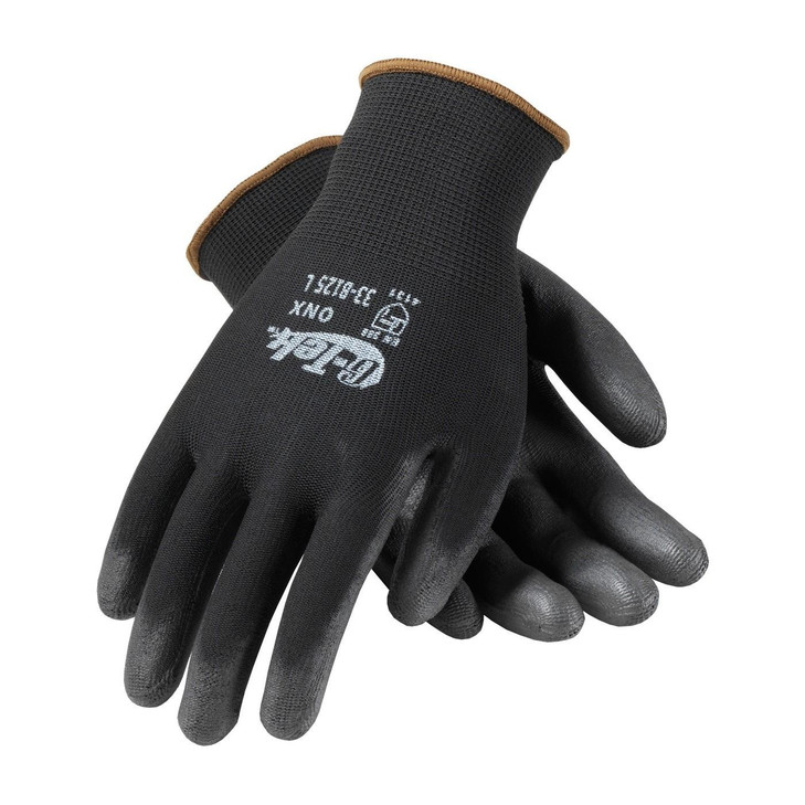 PIP G-Tek Gloves, COATED PALM & FINGERS ON BLACK, 1 pair per bag, 12 pairs per dozen