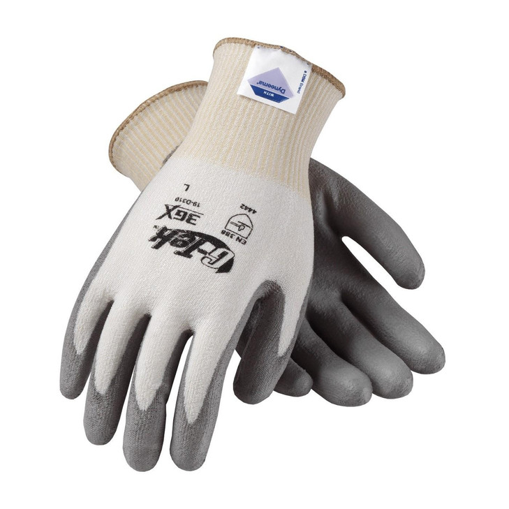 PIP G-TEK 3GX, DSM DYNEEMA, WHITE KNIT W\ GREY POLYURETHANE PALM COATING,MEDIUM WEIGHT,EN388 LEVEL 4 , Size Large, Case Qty.: 12 Dozen