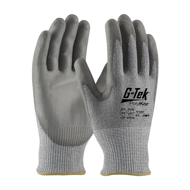 G-Tek PolyKor Gloves, Knit, Polyurethane Palm & Fingers, XXL, Vend Pack – Half Fold + Sealed Plastic Bag – 137677