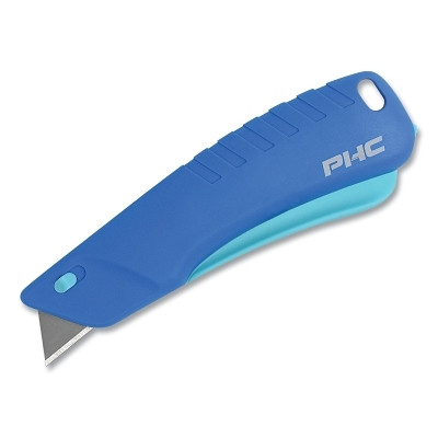 Pacific Handy Cutter E12304-4 Rebel Safety Knife, 5-1/2 in L, Smart-Retracting Blade, Carbon Steel, Plastic Handle, Blue/Teal
