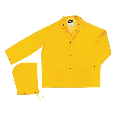 MCR Safety 200JS 200J Classic Series Yellow Rain Jacket with Detachable Hood, 0.35 mm, PVC/Polyester, Small