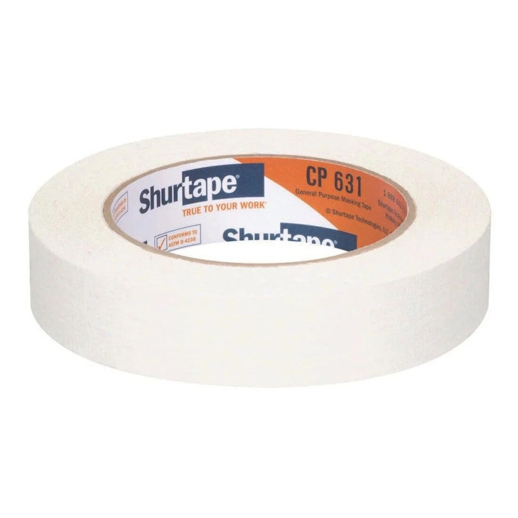 Shurtape Masking Tape, Series: CP631, Size: 2", Length: 60 yds, Color: White, Grade: 4.6 mil, Package Qty: 24 rolls per case, priced per roll, sold in case qty only
