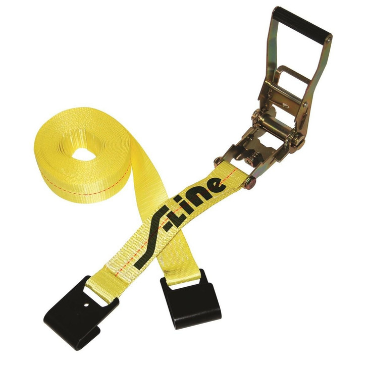 S-Line 2" x 15' RATCHET w/Long Wide Handle & Flat Hooks, 3,333 lb WLL, Package Qty: 10 per case