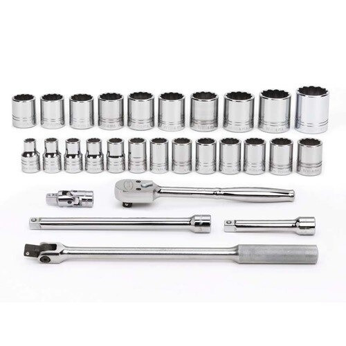 Socket/Tool Set, 29 Pieces, 12-Point, 1/2 Inch Dr